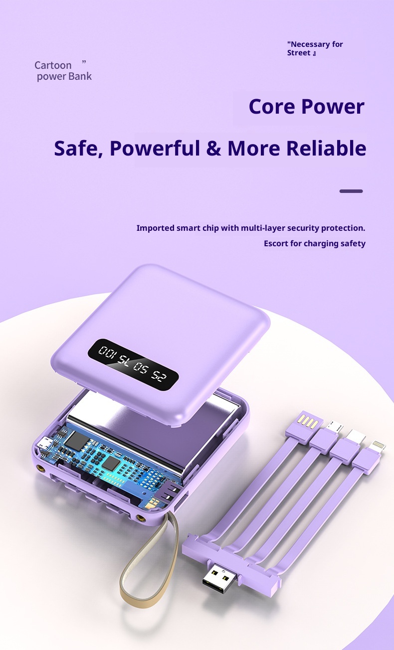 techglobe 20000mAh Large Capacity Macaron Bank Small Mini Portable With Detachable Cable Mobile Power Supply_voghion.com