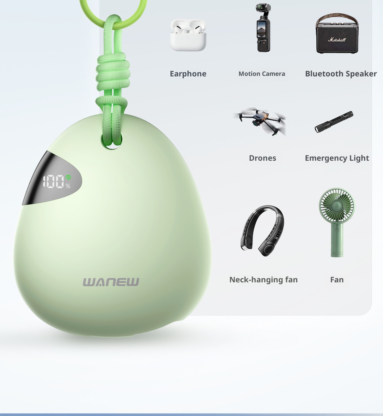 techglobe Gulfstream Pebble 3C Outdoor 10000mAh Mobile Power Bank Large Capacity Retractable Cable 66W Portable Charger_voghion.com