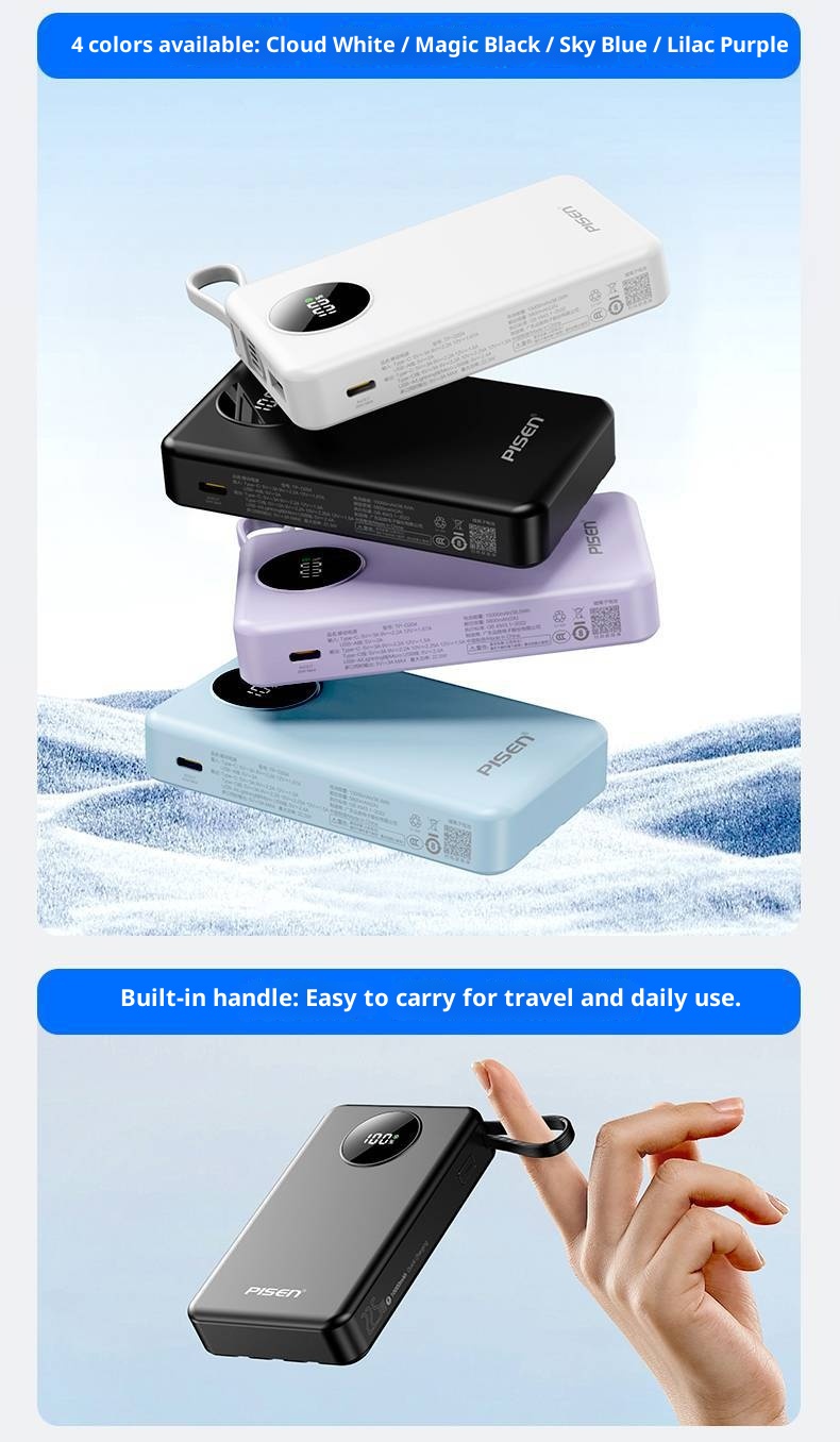 techglobe Pinsheng Bank 10000mAh Mini-Powerbank mit integriertem Kabel, 3C-zertifiziert, Schnellladefunktion_voghion.com