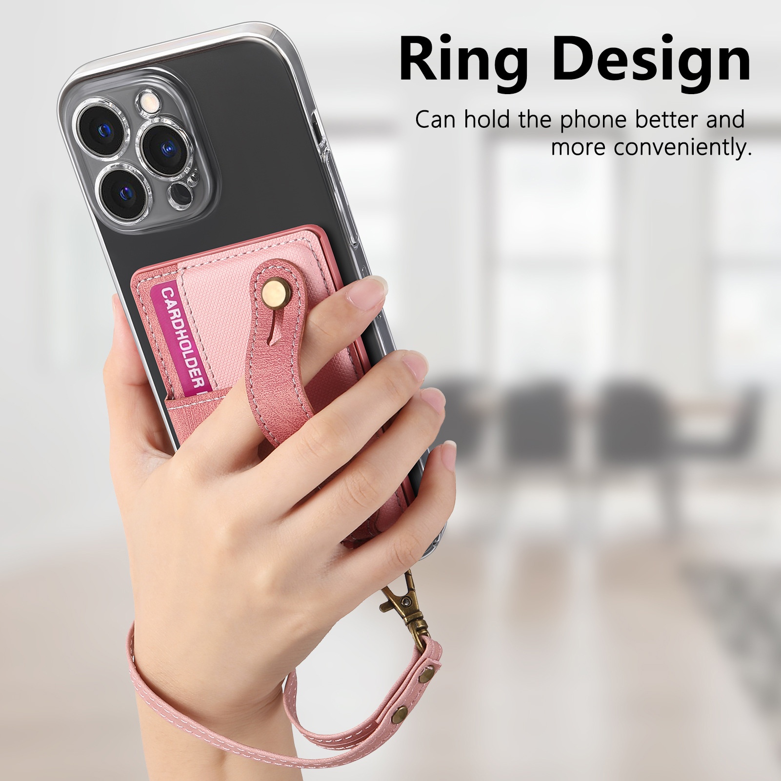 TechGlobe Multifunktionale Halterung mit 3M-Kleberückseite, Handgelenkschlaufe, Kartenfach, Münzclip, Ständer, Handytasche aus PU-Leder_voghion.com