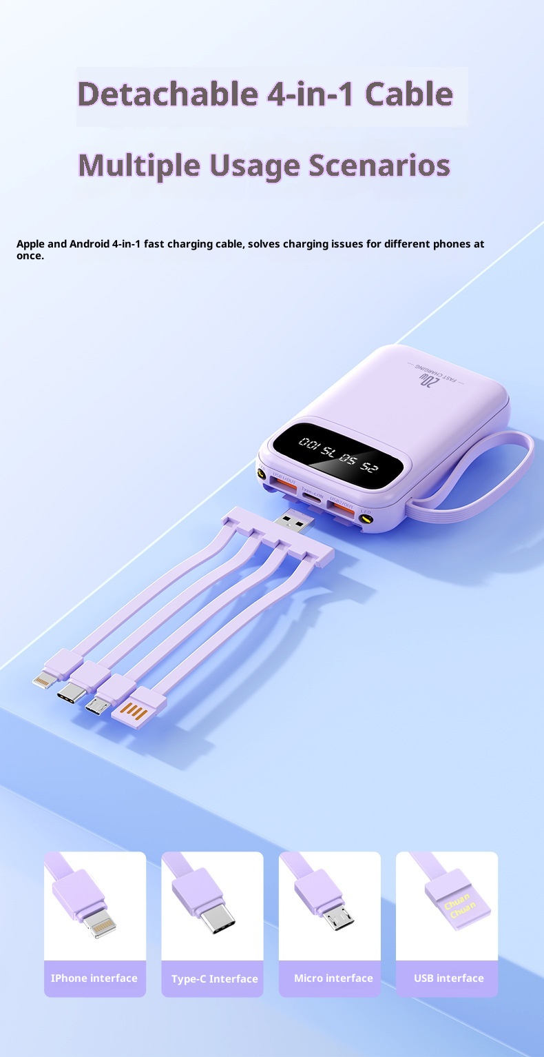 techglobe 3C Certified 20000mAh Ultra Large Capacity Bank Mini Built-in Cable Portable Mobile Power Wholesale Customization_voghion.com
