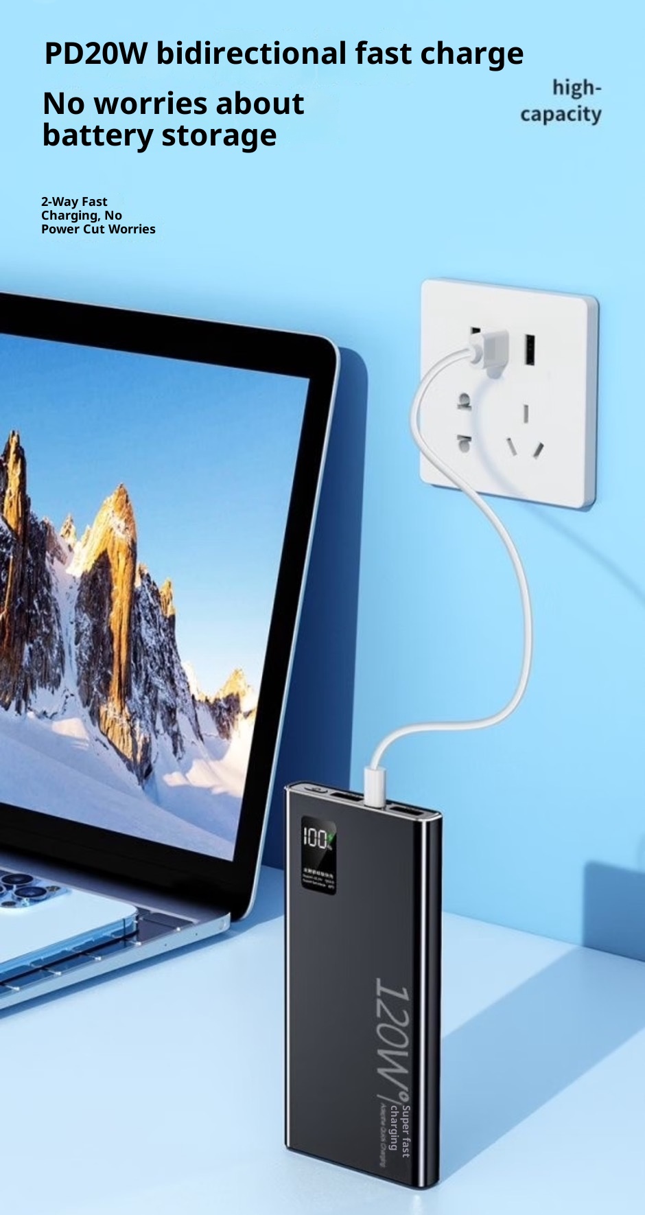 techglobe 3C Certified 120W Super Fast Charging 20000mAh Bank Large Capacity 10000mAh Portable Mobile Power Supply_voghion.com