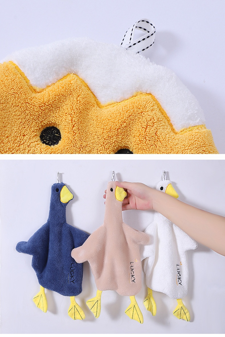 Lillian 2022 New Duck Hanging Cute Bear Bathroom Hand Cloth Absorbent Towel Thickened Household Handkerchief_voghion.com