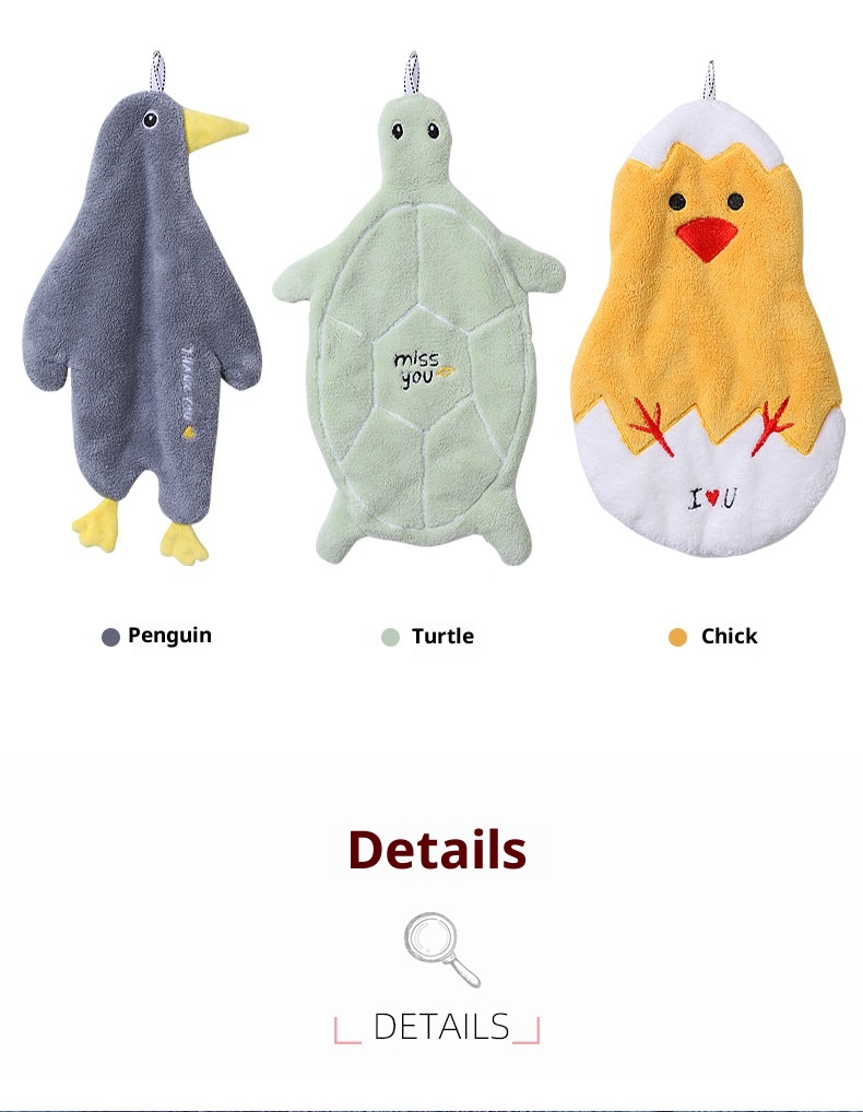 Lillian 2022 New Duck Hanging Cute Bear Bathroom Hand Cloth Absorbent Towel Thickened Household Handkerchief_voghion.com