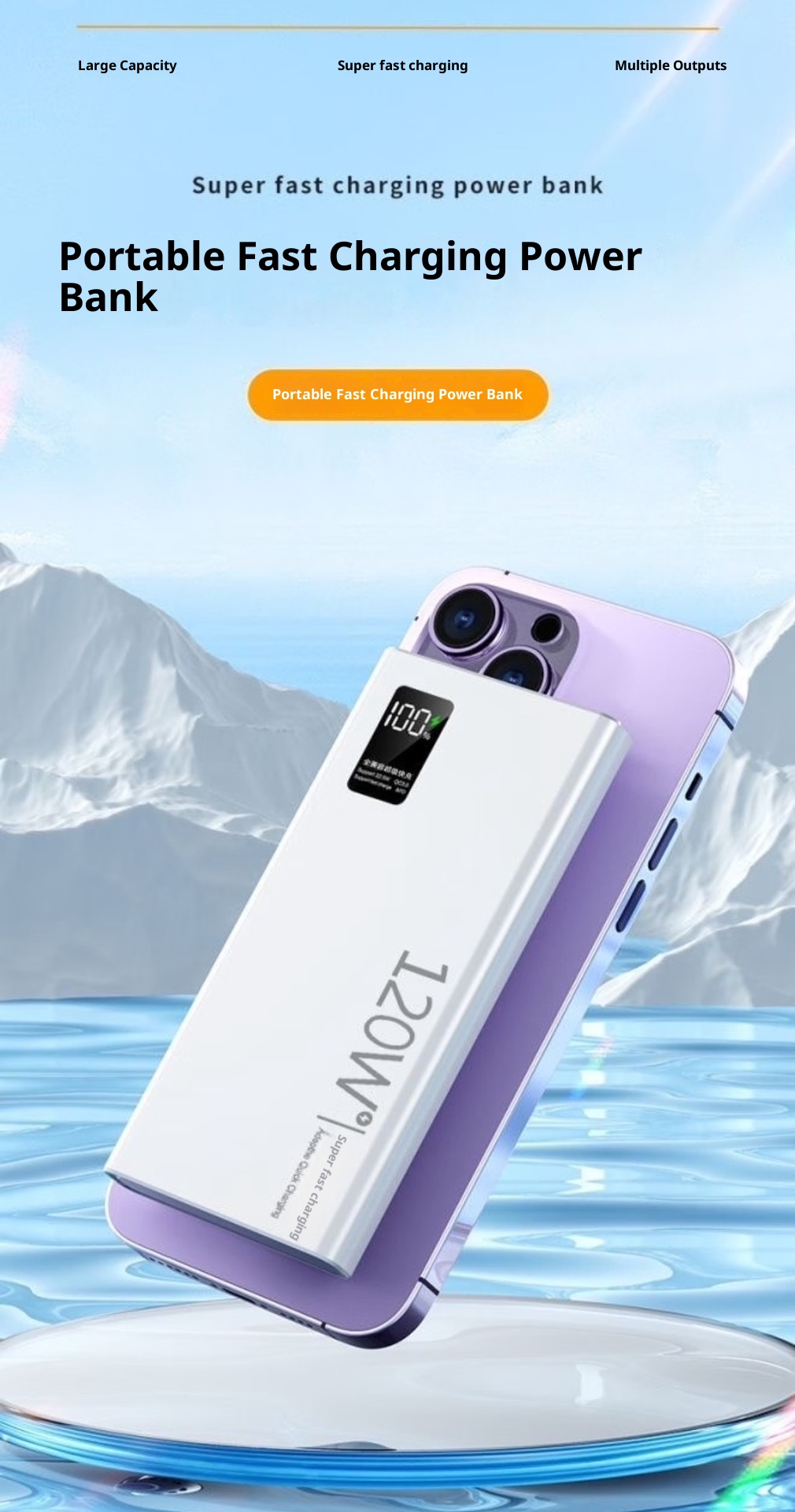 techglobe 3C Certified 120W Super Fast Charging 20000mAh Bank Large Capacity 10000mAh Portable Mobile Power Supply_voghion.com