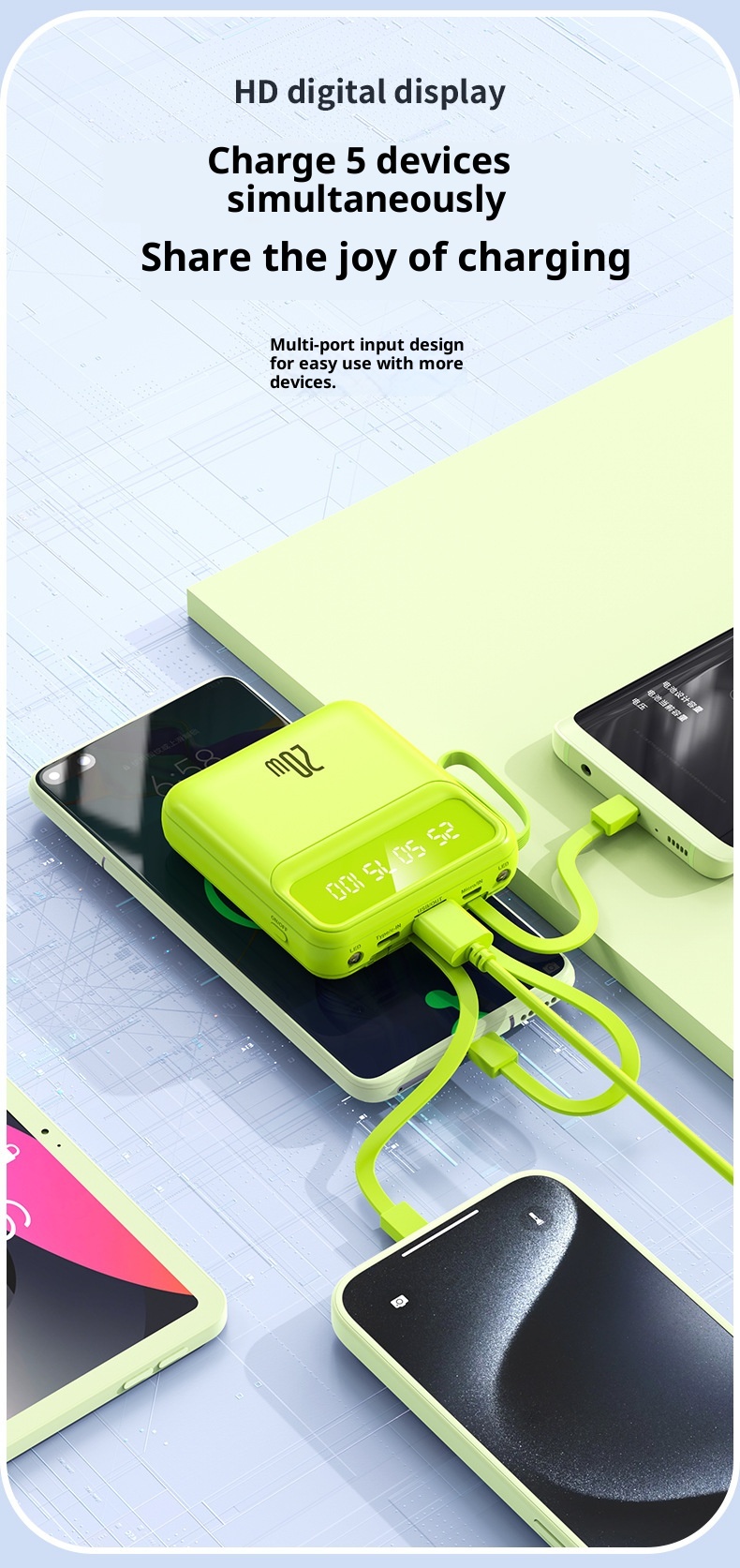 techglobe Mini-Schnellladefunktion mit integriertem Kabel, 20000mAh Powerbank, individuell anpassbar, Großhandelsgeschenk, tragbarer Akku mit großer Kapazität_voghion.com