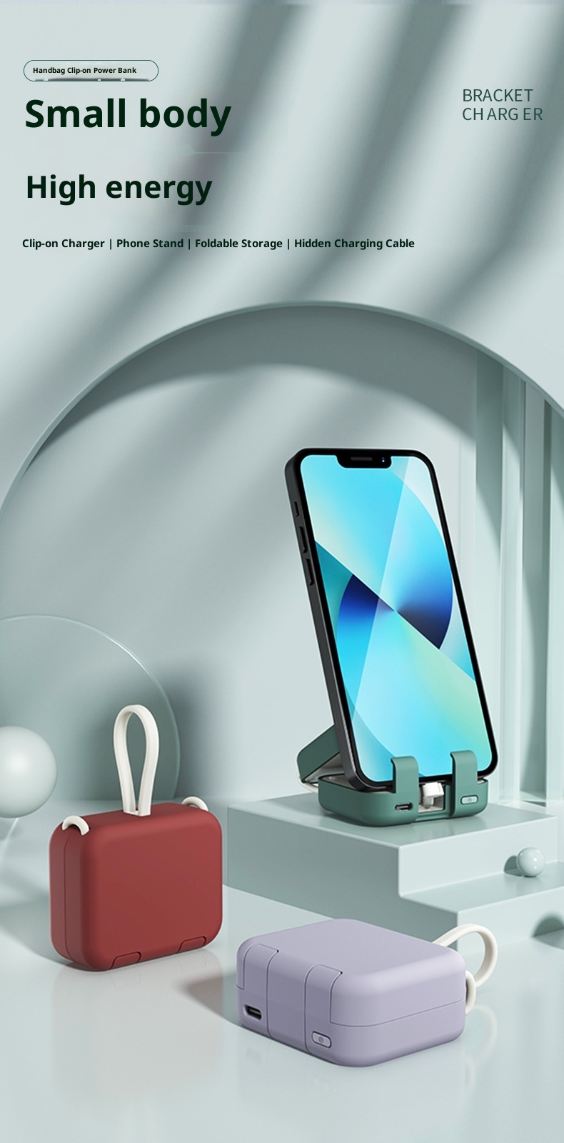 TechGlobe Faltbare Powerbank mit Rückenclip, kleines tragbares kabelloses Ladegerät, Mini-Geschenkidee, Großhandel_voghion.com