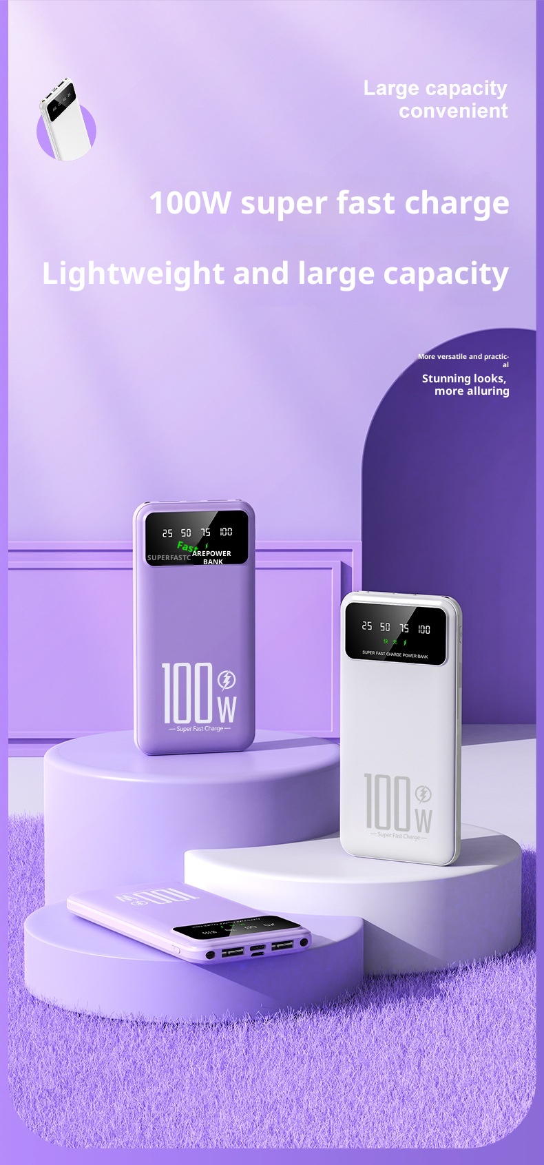 techglobe Super Fast Charging 100W Custom Gift Mini Built-in Cable Bank 20000mAh Wholesale Mobile Power Supply_voghion.com