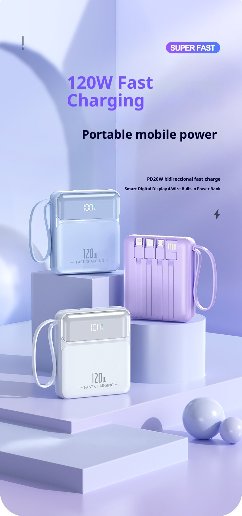 techglobe 3C-zertifizierte Mini-Powerbank mit ultraschnellem Ladekabel und großer Kapazität – kundenspezifische mobile Stromversorgung im Großhandel_voghion.com