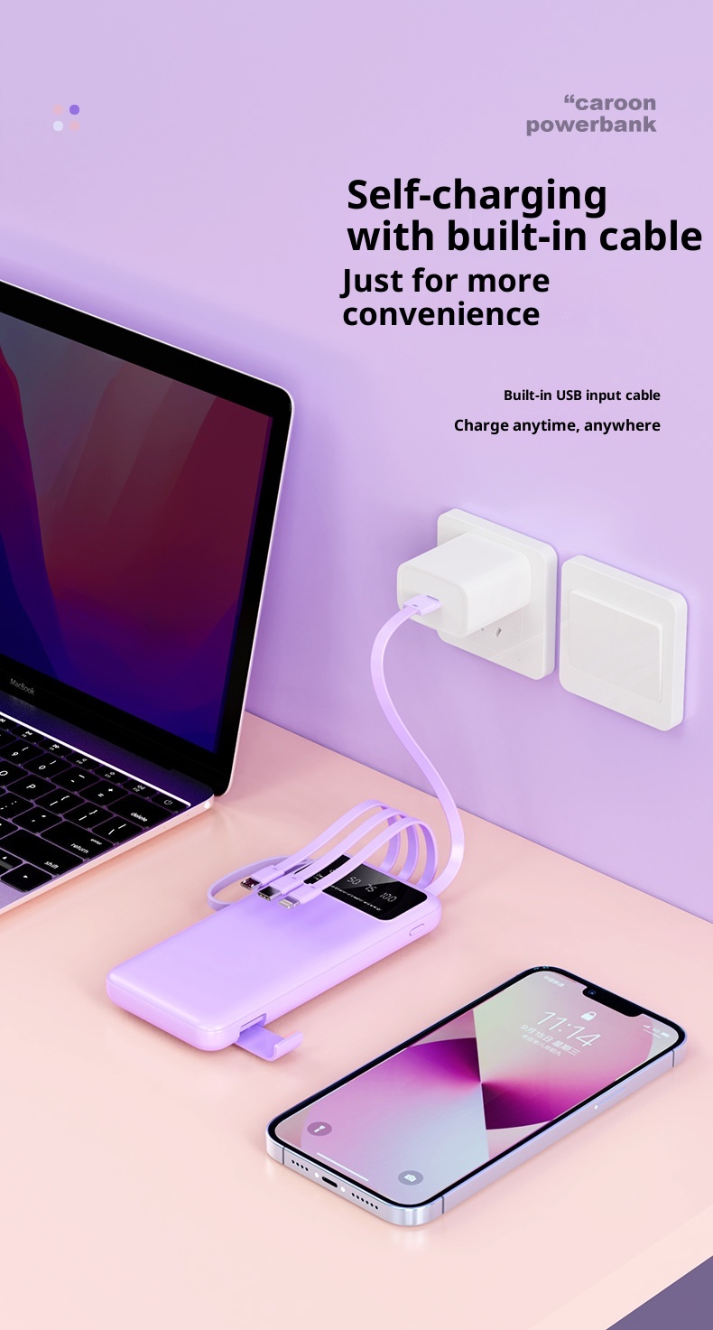 techglobe Bank 20000mAh Large Capacity With Built-in Cable Ultra-thin Shared Mobile Power Gift Custom Cross-border_voghion.com