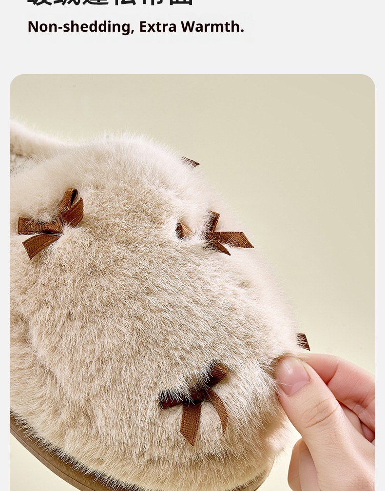 Zees Bowknot For Women Winter Indoor Thick Sole Furry Home Plush Warm Cotton Slippers_voghion.com