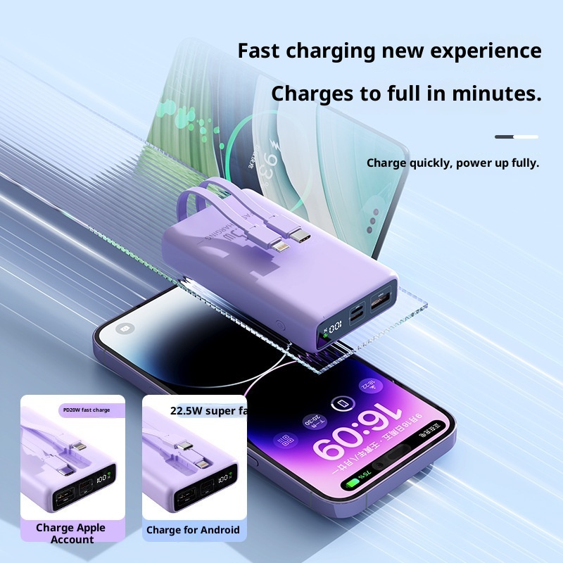 techglobe Cross-Border Exclusive 20000mAh Dual-Direction 22.5W Fast Charging Capacity Power Bank Portable With Dual Cables Lithium_voghion.com