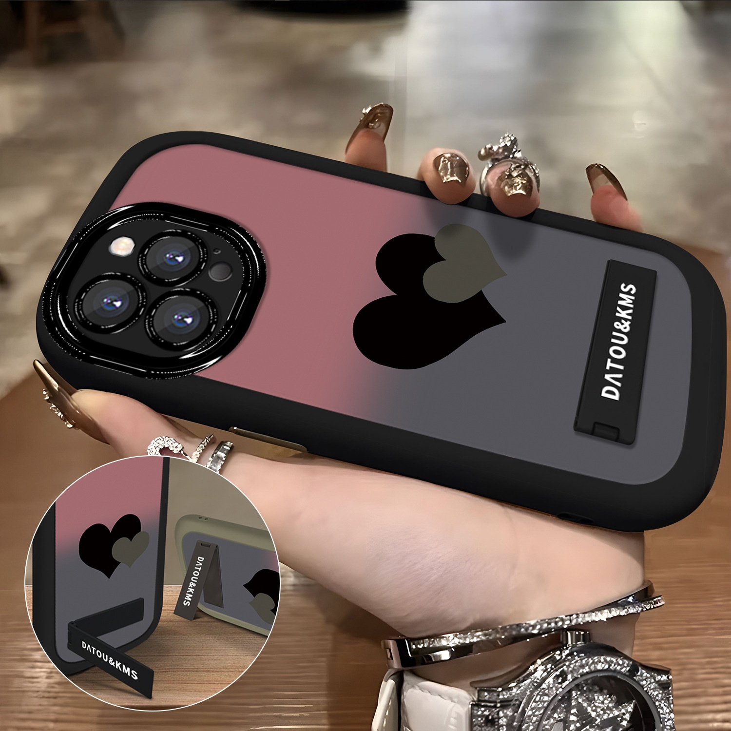 Coque TechGlobe à double cœur dégradé, compatible avec iPhone 16 Pro Max, pour femmes, iPhone 15 (nouveau modèle 14/13), aspect haut de gamme_voghion.com