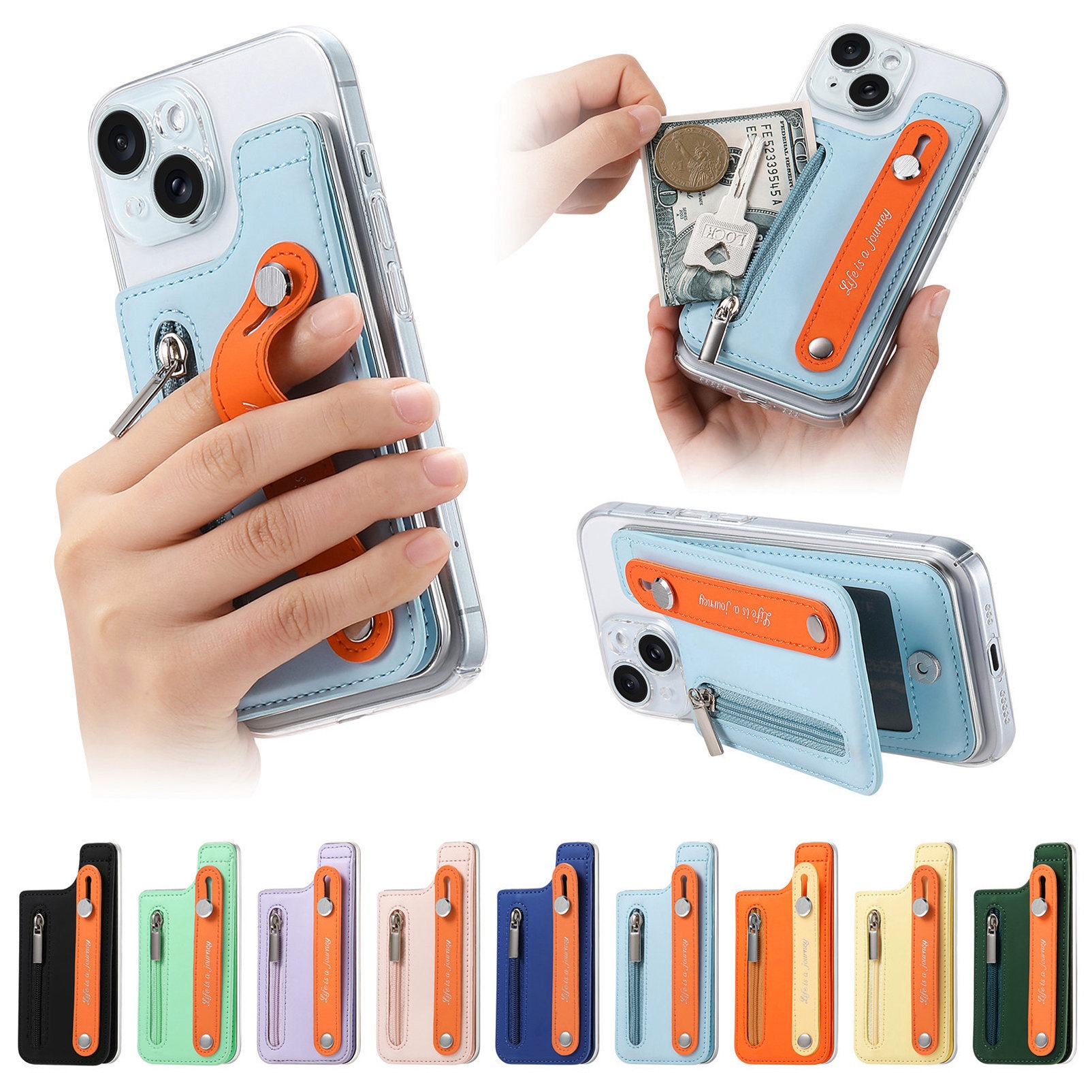 TechGlobe Macaron Color New Phone Flip Wrist Strap Storage Gift Case Back Adhesive Card Holder_voghion.com