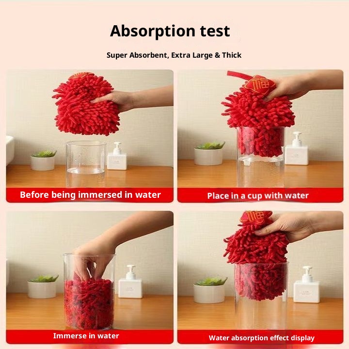 Lillian Chenille Red Festive Gift Kitchen Bathroom Hanging Absorbent Towel Household Hand Drying_voghion.com