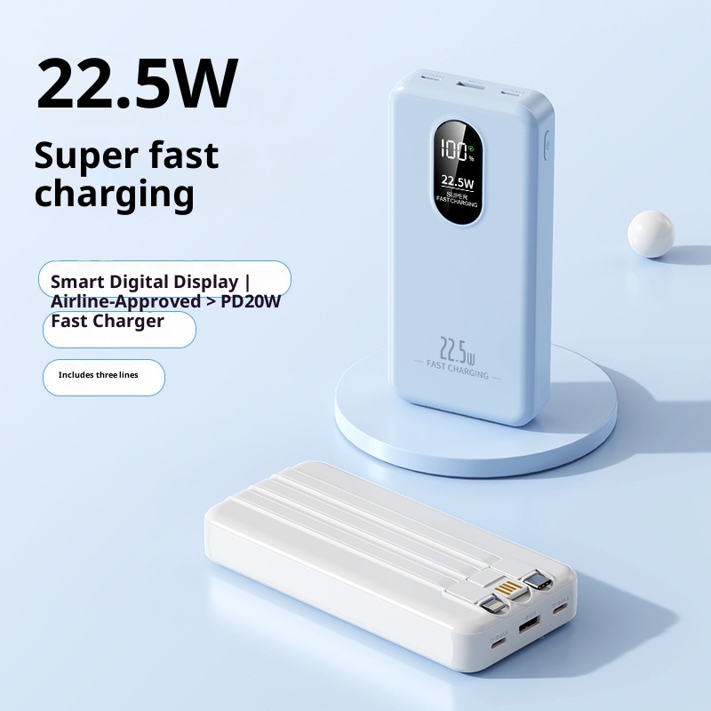 TechGlobe 2025 New Model 22.5W Super Bidirectional Fast Charging 20000mAh Built-in Cable Bank Mobile Power Supply Printing_voghion.com