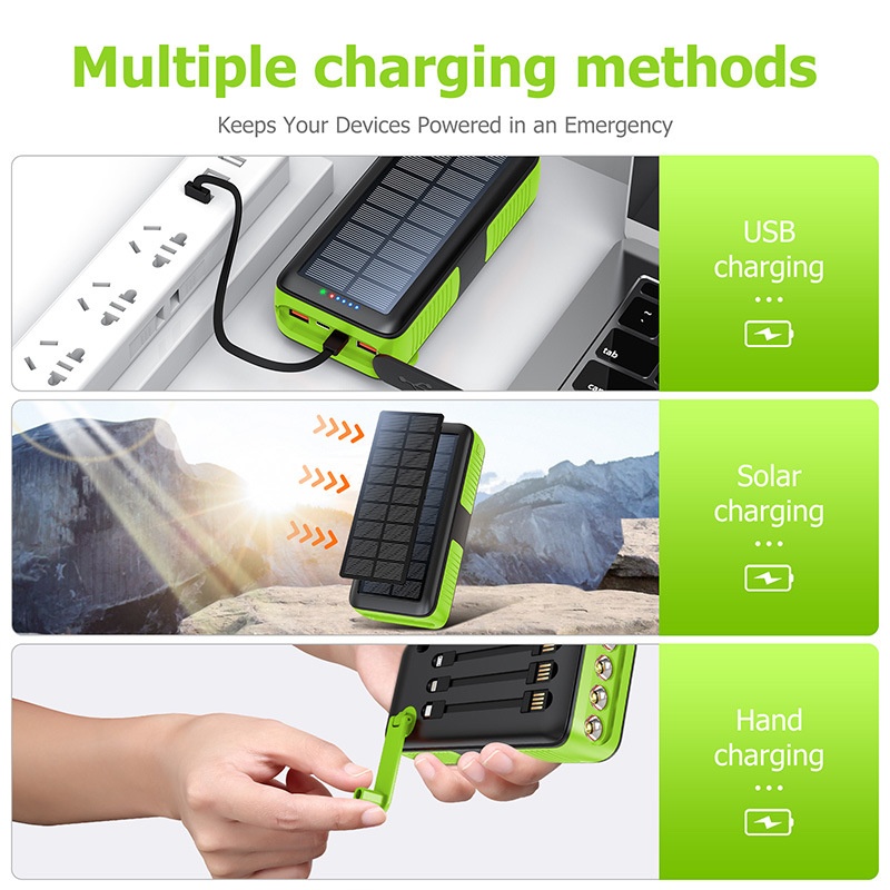 TechGlobe Hand Crank Solar Bank 61200mAh With Built-in Cable, Two-Way Fast Charging Power Pack PSE/METI_voghion.com