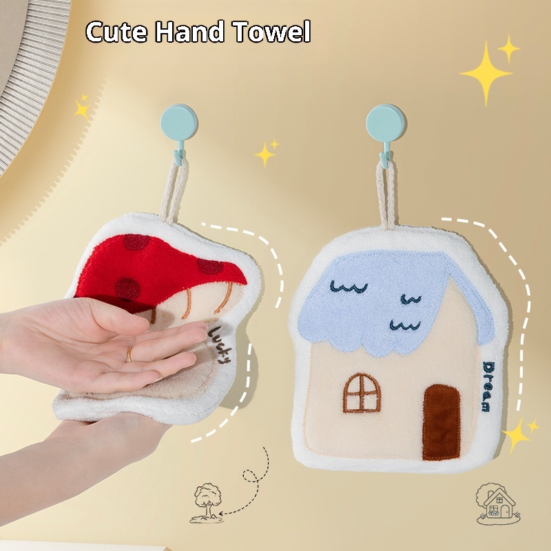 Lillian Cute Absorbent Hanging Plush Thickened Bathroom Handkerchief Hand Washing Small Square Towel Kitchen Cloth_voghion.com