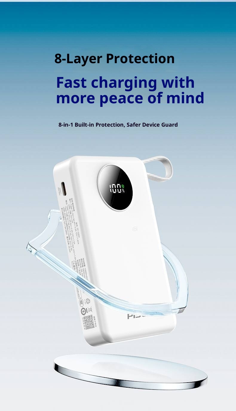 techglobe Pinsheng Bank 10000mAh Mini-Powerbank mit integriertem Kabel, 3C-zertifiziert, Schnellladefunktion_voghion.com