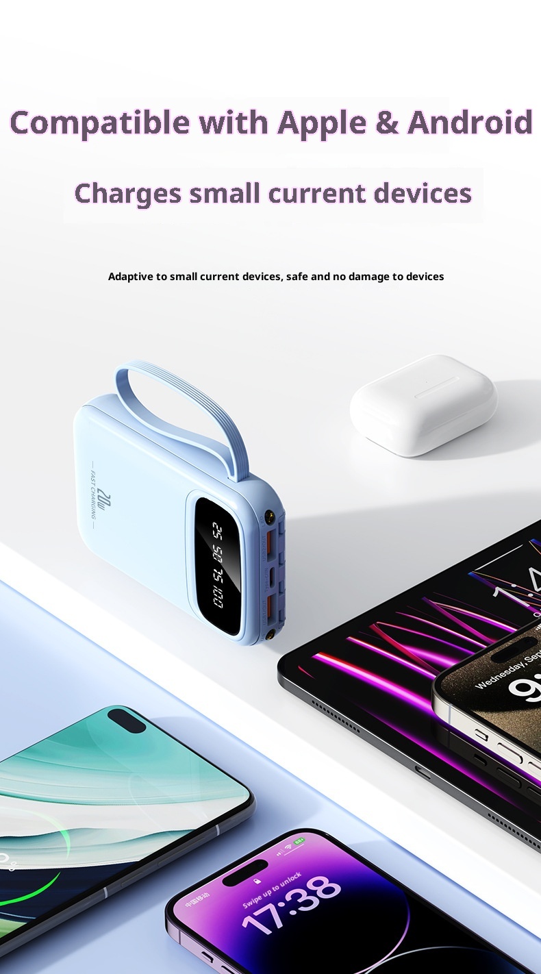 techglobe 3C Certified 20000mAh Ultra Large Capacity Bank Mini Built-in Cable Portable Mobile Power Wholesale Customization_voghion.com