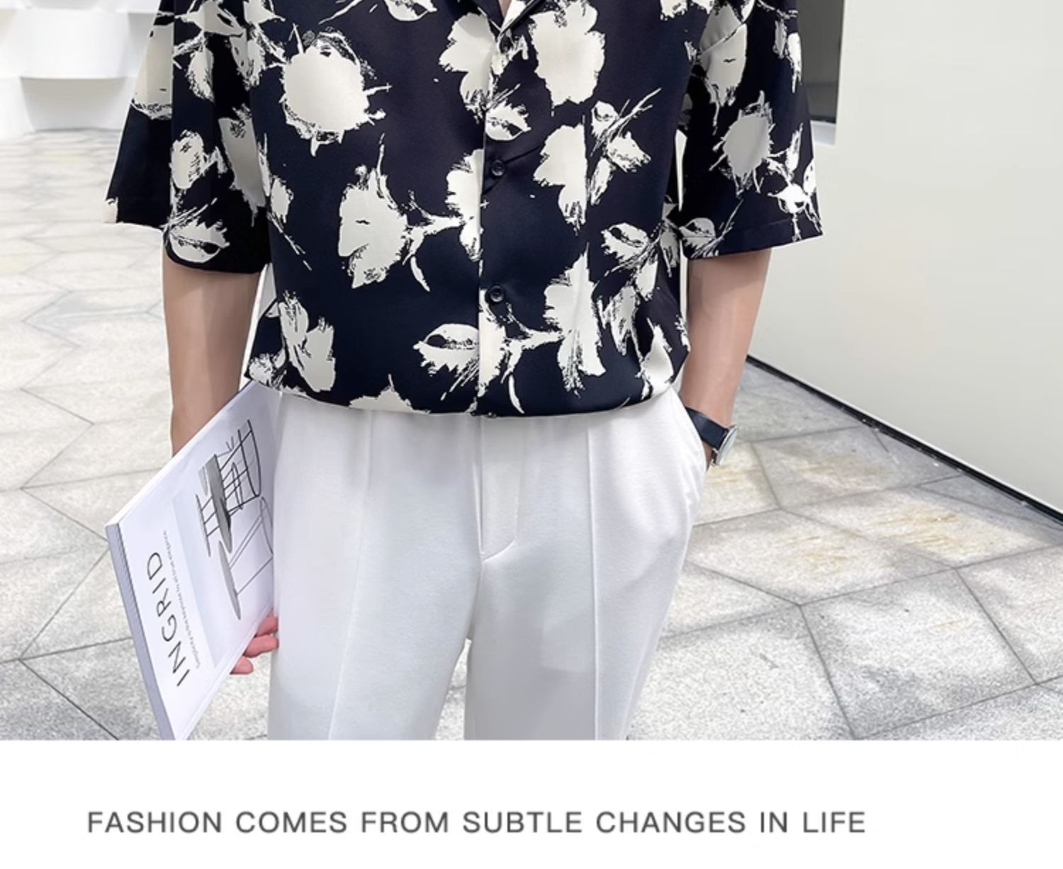 ForMen Light Mature Style Men's Ice Silk Draped Short Sleeve Summer Trendy Loose Cuban Collar Floral Shirt_voghion.com