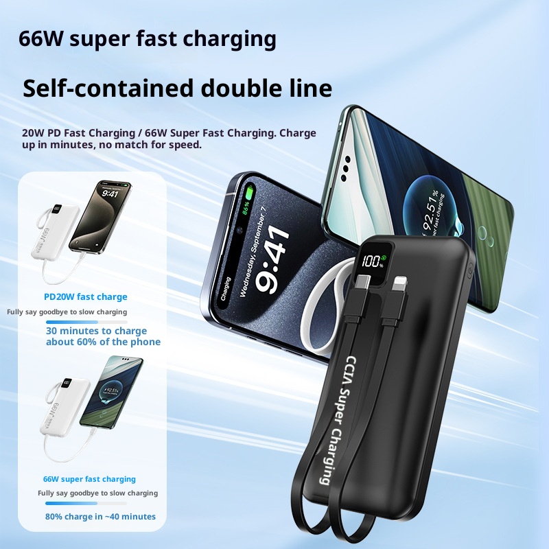techglobe KC Cross-Border Super Fast Charging Bank 20000mAh With Built-in Cable Large Capacity Compact Portable Customizable_voghion.com