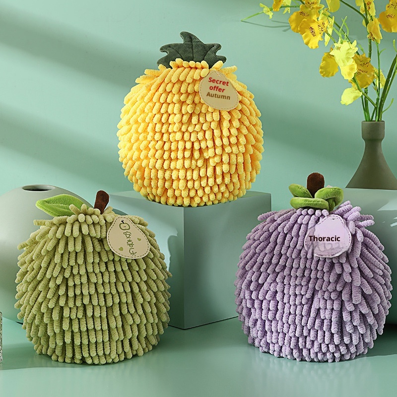 Lillian Red Festive Ruyi Persimmon Chenille Ball Gift Kitchen Hanging Absorbent Hand Towels Cross-Border_voghion.com