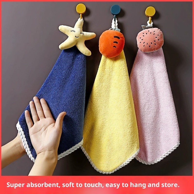 Lillian Hanging Cute Cartoon Home Bathroom Hand Small Square Towel Non-Shedding Soft And Dirty-Resistant_voghion.com