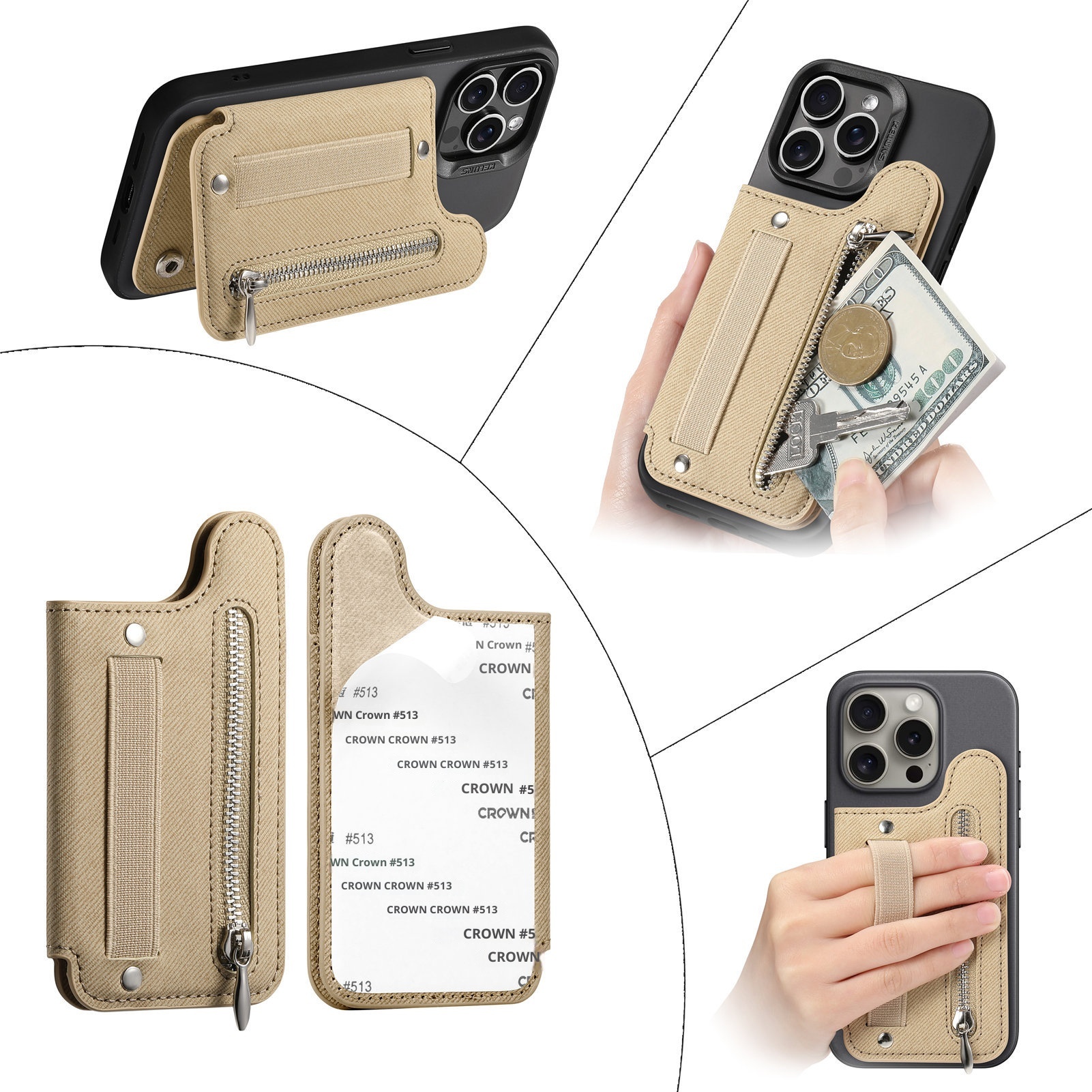 TechGlobe Rückseitenaufkleberhalter Kartenetui Links und Rechts Klappbar Große Aufbewahrung Brieftasche RFID Ständer Handytasche Handschlaufe Elastische Kordel_voghion.com