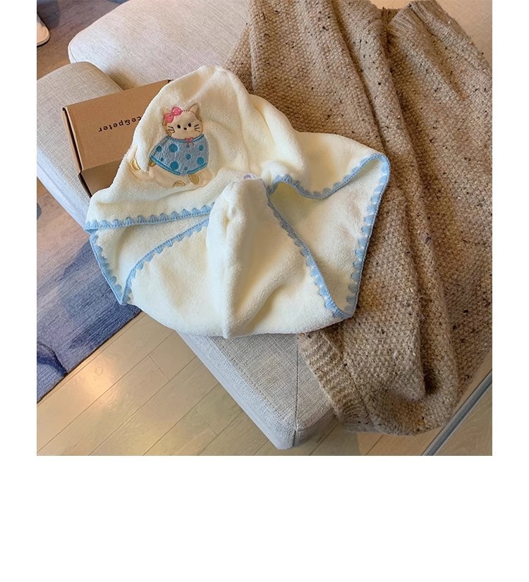 Lillian Cartoon Kitten Coral Fleece Drying Women, Super Absorbent Quick-Dry Hair Wrap, Thickened Home Towel Shower Cap For_voghion.com