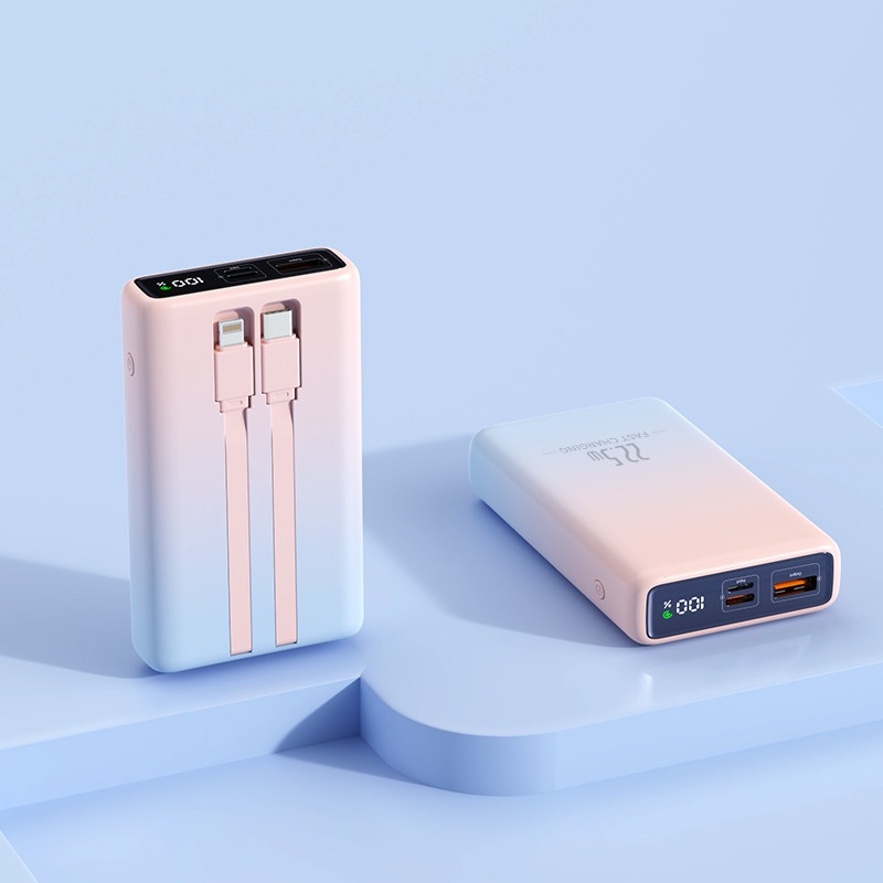 techglobe Cross-Border Exclusive 20000mAh Dual-Direction 22.5W Fast Charging Capacity Power Bank Portable With Dual Cables Lithium_voghion.com