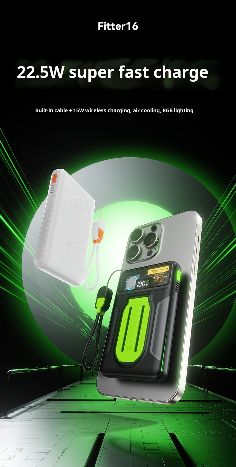 techglobe 22,5W Magnetische, transparente Powerbank mit integriertem Kabel, ultradünn, kompakt, Mini, tragbar, Geschenk, mobile Stromversorgung_voghion.com