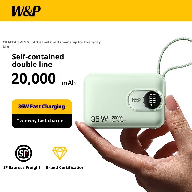 techglobe W&P Power Bank With Built-in Cable, Compact And Portable, Ultra-Thin, 2W MAh Large Capacity, 45W Fast Charging, Airplane_voghion.com