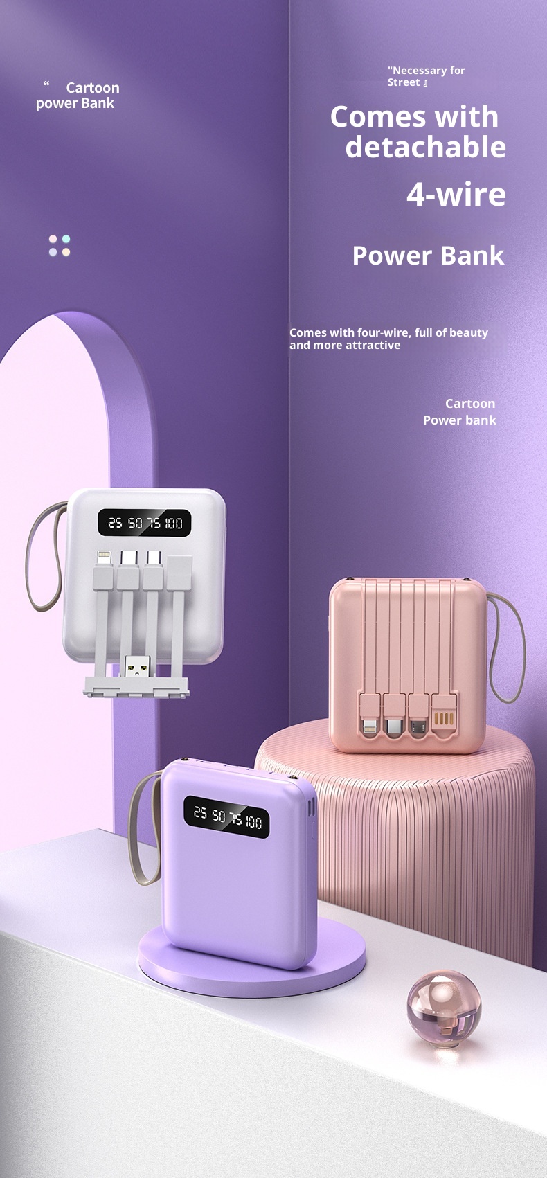 Techglobe Mini Power Bank portatile per telefono cellulare con cavo integrato da 20000 mAh, regalo all'ingrosso_voghion.com