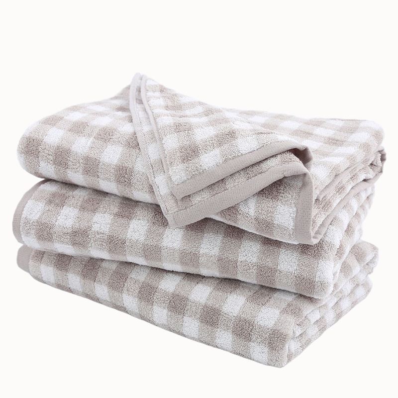 Lillian Badetuch im japanischen Stil von MUJI – Hochwertiges, weiches Frottee-Badetuch mit schlichtem Karomuster aus reiner Baumwolle – Neuware_voghion.com