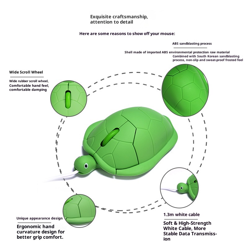 Techglobe Wired Animal Rose Gold Mouse, Wireless Green Turtle Mouse_voghion.com