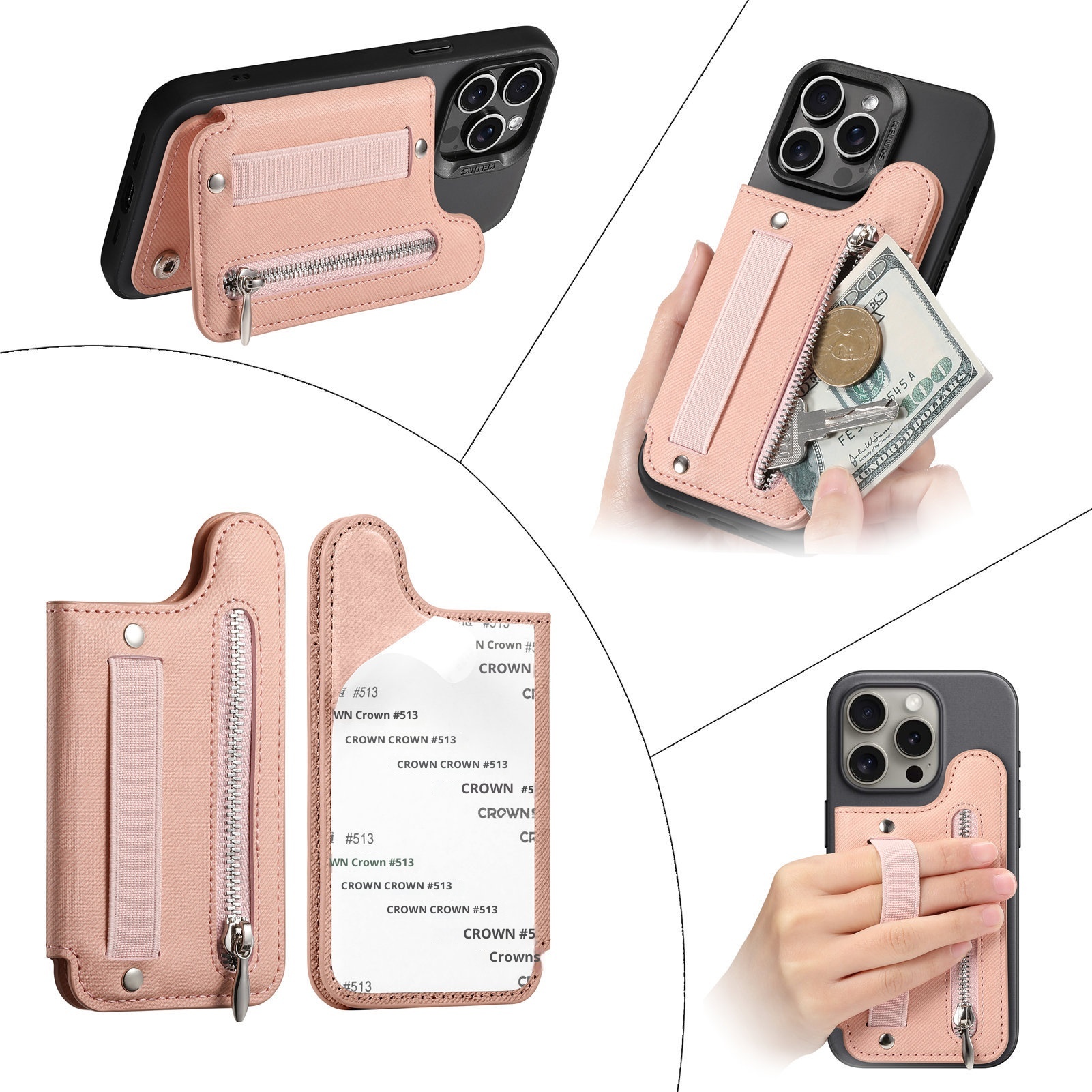 TechGlobe Rückseitenaufkleberhalter Kartenetui Links und Rechts Klappbar Große Aufbewahrung Brieftasche RFID Ständer Handytasche Handschlaufe Elastische Kordel_voghion.com