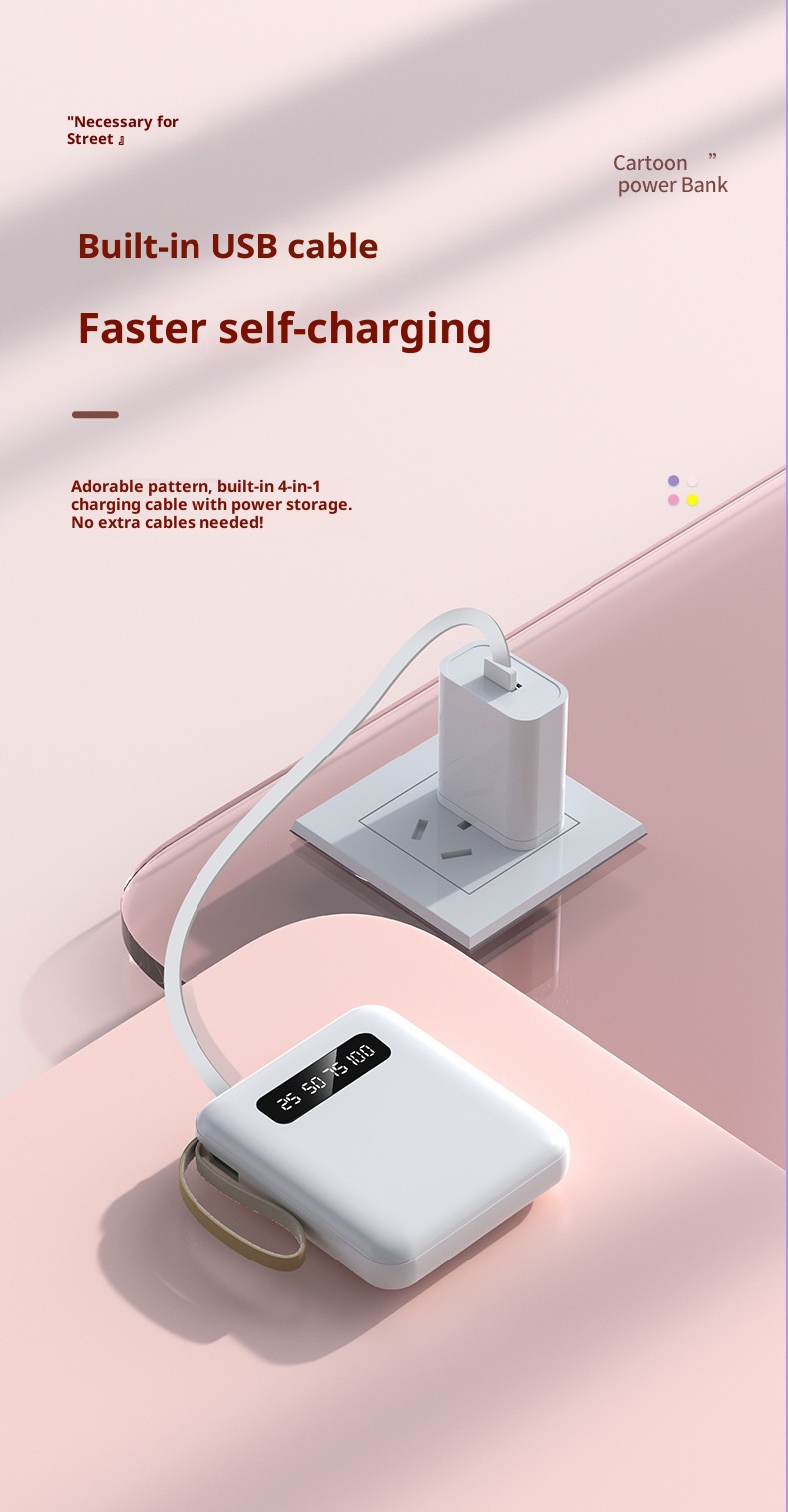 techglobe 20000mAh Large Capacity Macaron Bank Small Mini Portable With Detachable Cable Mobile Power Supply_voghion.com