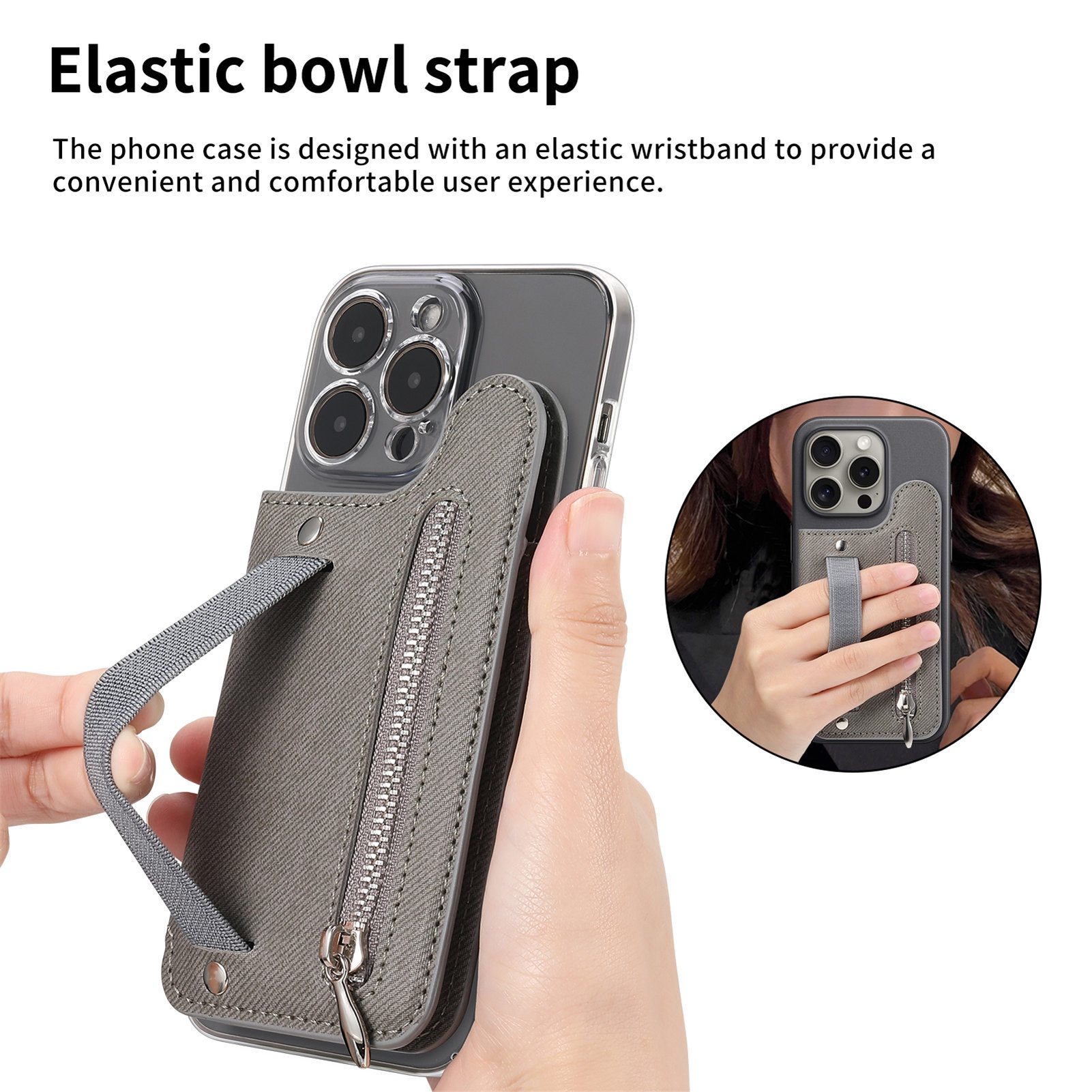 TechGlobe Rückseitenaufkleberhalter Kartenetui Links und Rechts Klappbar Große Aufbewahrung Brieftasche RFID Ständer Handytasche Handschlaufe Elastische Kordel_voghion.com