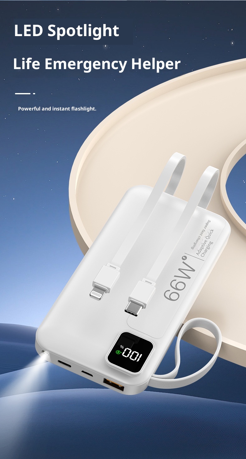 techglobe KC Cross-Border Super Fast Charging Bank 20000mAh With Built-in Cable Large Capacity Compact Portable Customizable_voghion.com