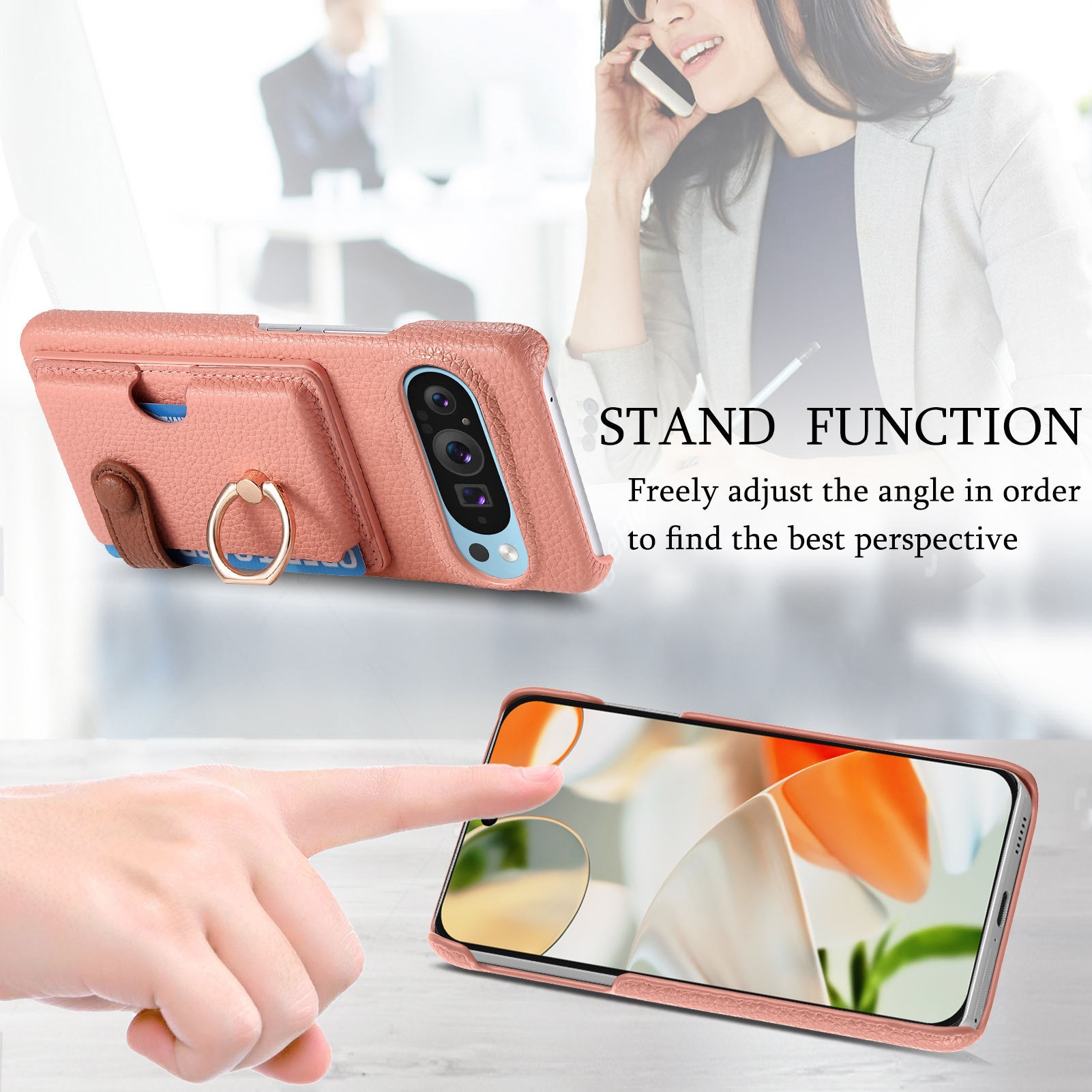 TechGlobe Handyhülle kompatibel mit Google 9A, Kartenfach, Aufbewahrung, Schutzhülle, Armband, Pixel 10 Metallringhalter_voghion.com