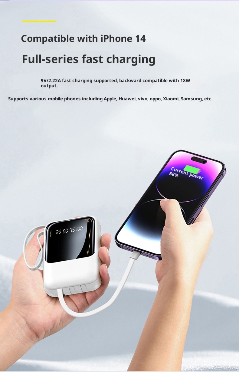 techglobe 20000mAh Gift Wholesale With Built-in Cable Digital Display Portable Large Capacity Power Bank_voghion.com