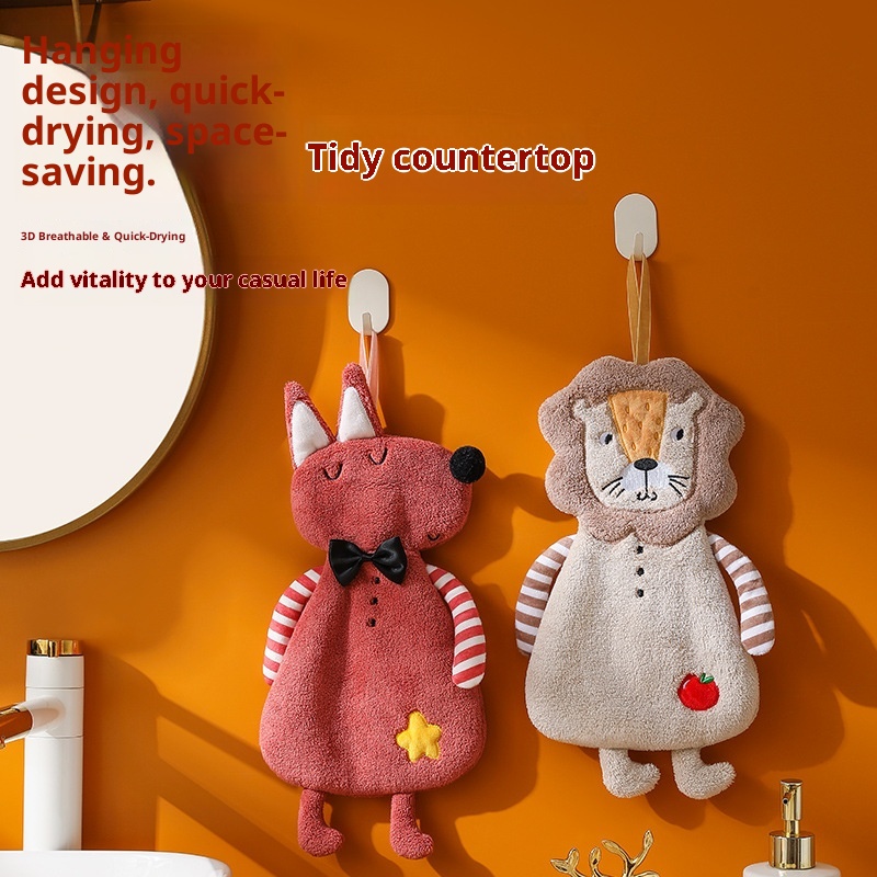 Lillian Cartoon Hanging Household Cute Animal Kitchen Hand Ball Bathroom Children's Square Towel_voghion.com