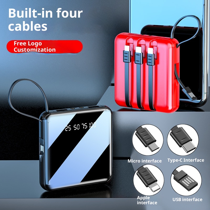techglobe Mini Built-in Cable Bank 20000mAh Large Capacity Portable Mobile Power Supply Gift Custom Wholesale_voghion.com