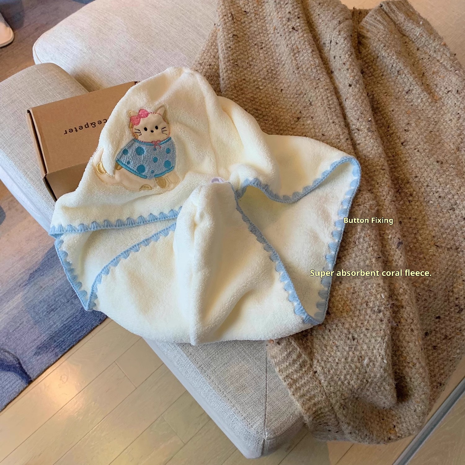 Lillian Cartoon Kitten Coral Fleece Drying Women, Super Absorbent Quick-Dry Hair Wrap, Thickened Home Towel Shower Cap For_voghion.com