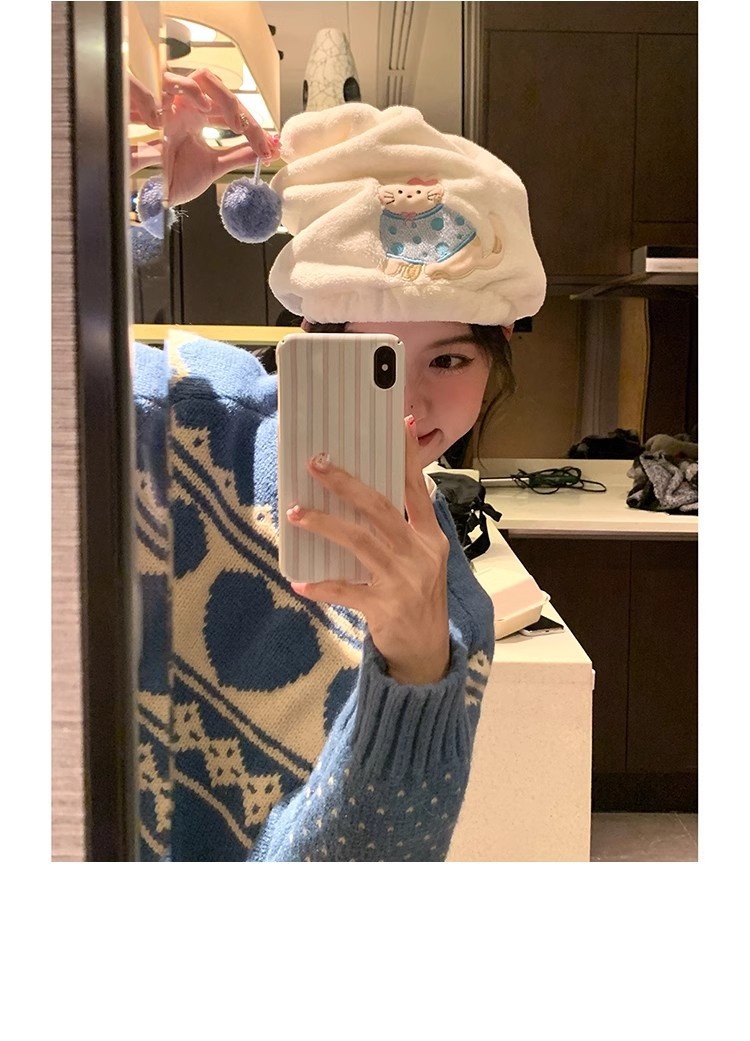 Lillian Cartoon Kitten Coral Fleece Drying Women, Super Absorbent Quick-Dry Hair Wrap, Thickened Home Towel Shower Cap For_voghion.com