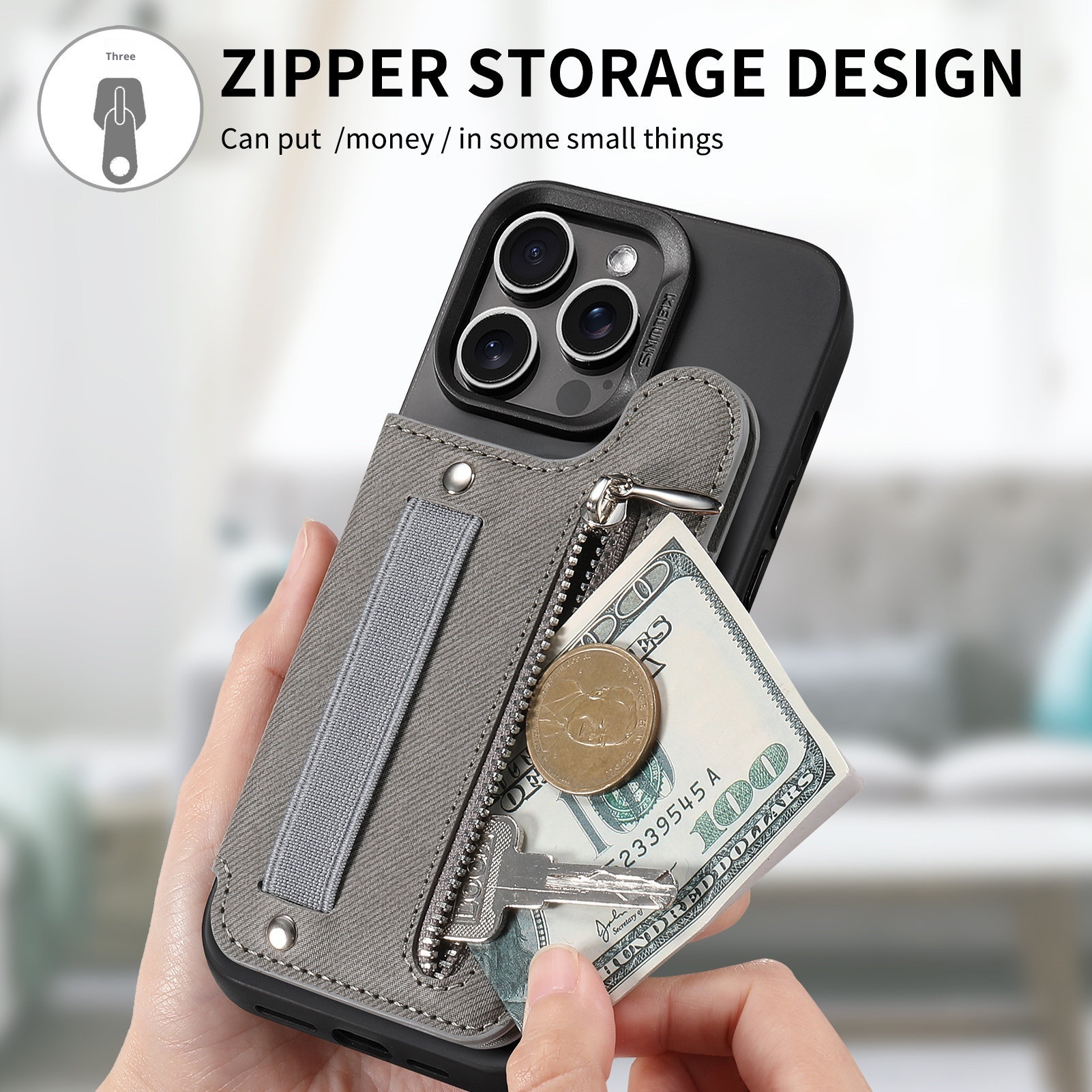 TechGlobe Rückseitenaufkleberhalter Kartenetui Links und Rechts Klappbar Große Aufbewahrung Brieftasche RFID Ständer Handytasche Handschlaufe Elastische Kordel_voghion.com