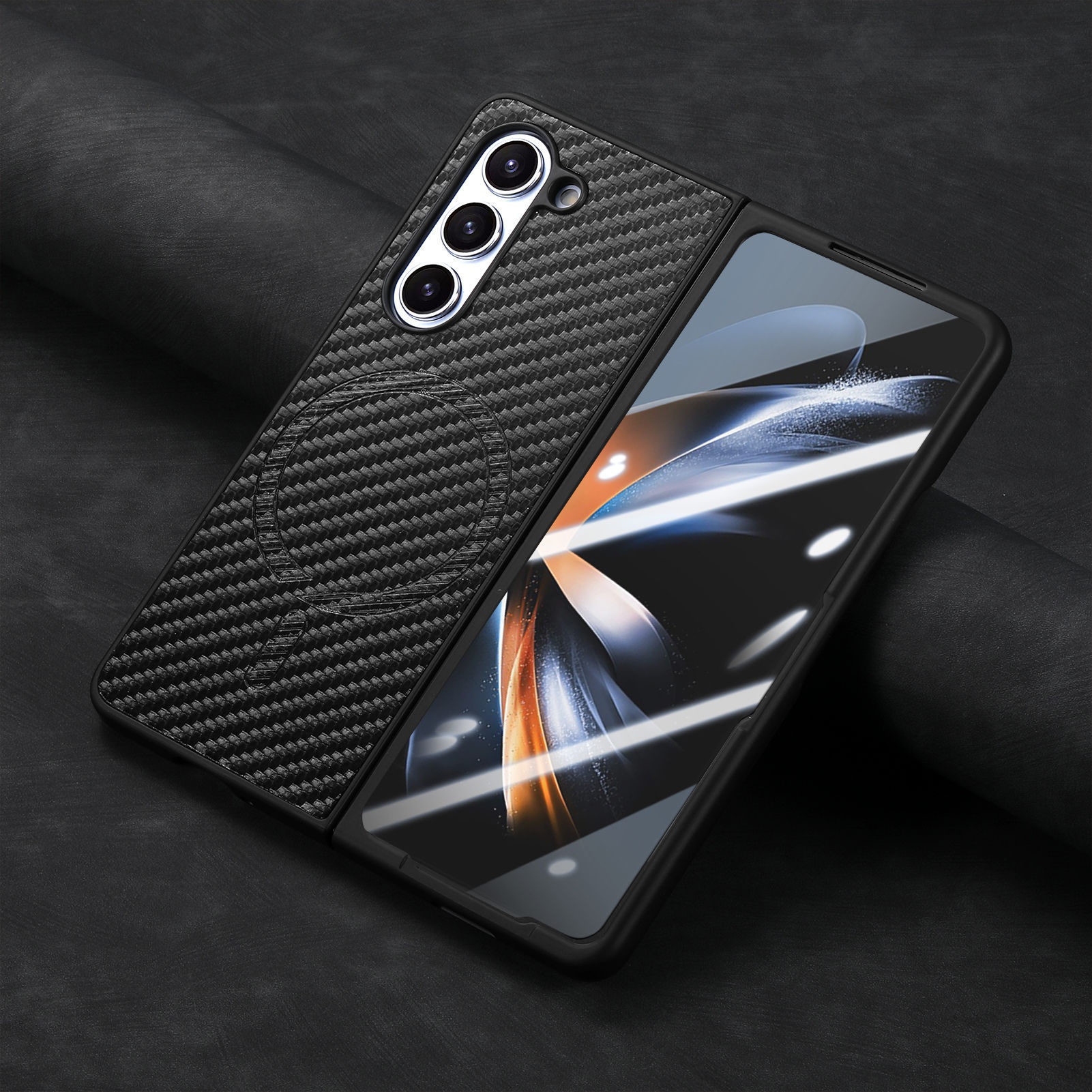 TechGlobe compatibile con Samsung Galaxy Fold6 custodia in fibra di carbonio con pellicola magnetica integrata Z Fold5_voghion.com