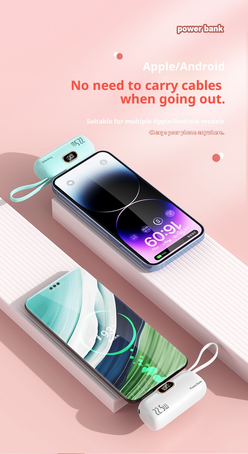 techglobe Cross-Border Digital Display Mini Compact Portable Capsule Pocket Bank 22.5W Fast Charging Mobile Power Wholesale_voghion.com