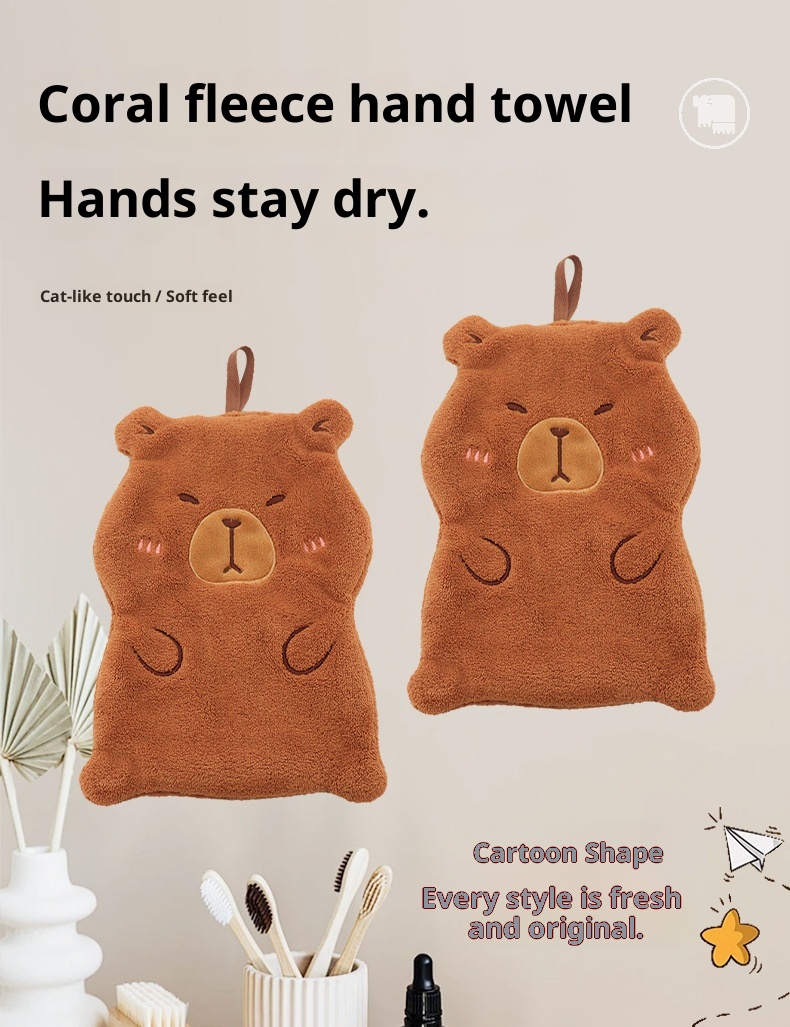 Lillian Cross-Border Kapibara Coral Fleece Hanging Thickened Non-Shedding Handkerchief Absorbent Hand Wiping Small Towel_voghion.com